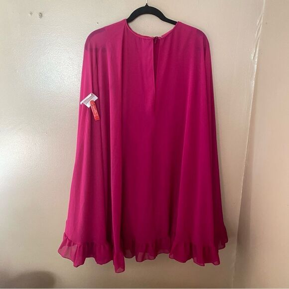 Mac Duggal High Neck Ruffle Hem Cape Mini Dress #55407 fuschia party wedding 10 - Picture 10 of 14